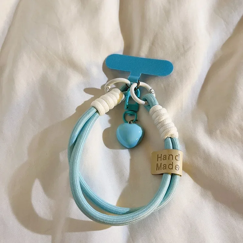Tali Ponsel Warna-warni Tali Pergelangan Tangan Pendek 3D Cinta Hati Pesona Gantungan Kunci Kamera Rantai Lanyard Universal Casing Ponsel Lanyard