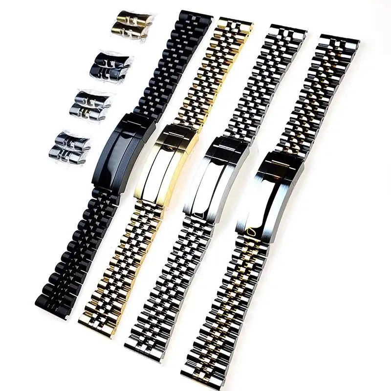 Jubilee Stainless Steel Curve Straight End 20mm 21mm 22mm Silver Gold Black 5 Beads Metal Watch Band Bracelet Strap For RLX