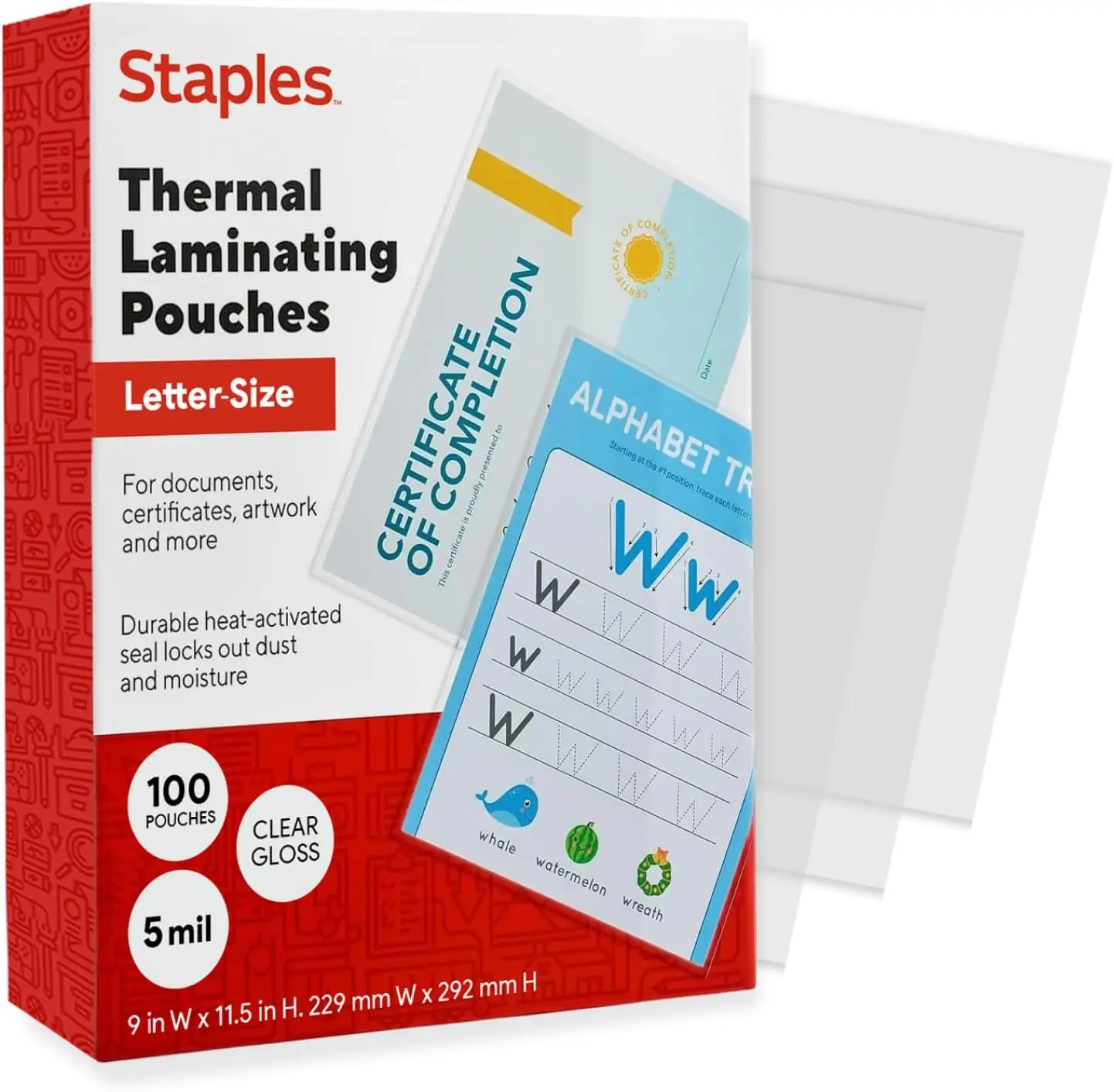 

Thermal Laminating Pouches, Letter Size 9x11.5 Inches, 5 Mil, 100 Pack for Office School