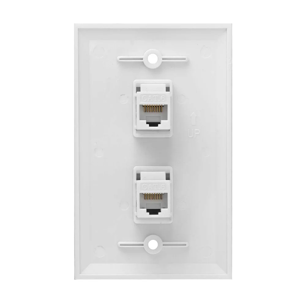 Placa de pared Ethernet de 2 puertos, conector de pared hembra a hembra Cat6, RJ45, acoplador en línea, color blanco, 1 paquete