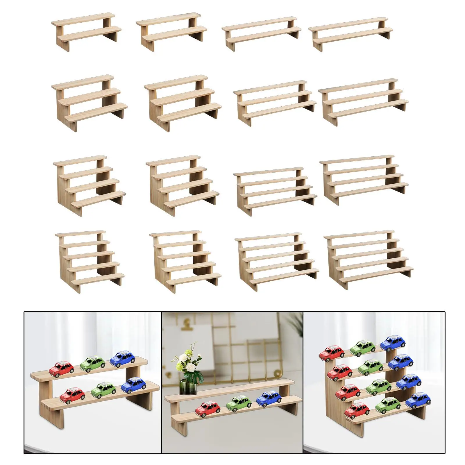 Wooden Display Riser Stand Tiered Stand Showcase Multifunctional Sturdy Cupcake Stand Dessert Holder for Figurine Toy Makeup