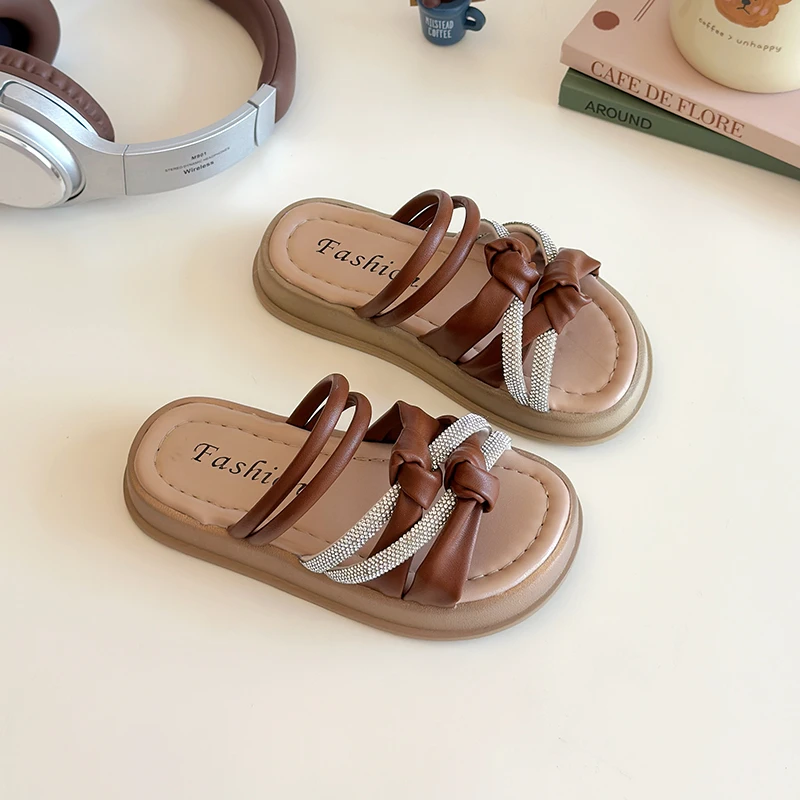 Summer Children's Slippers Girl New Rhinestone Slippers Outside Sandals Anti Slip Leisure Comfortable Outdoor Beach Shoe Sandals