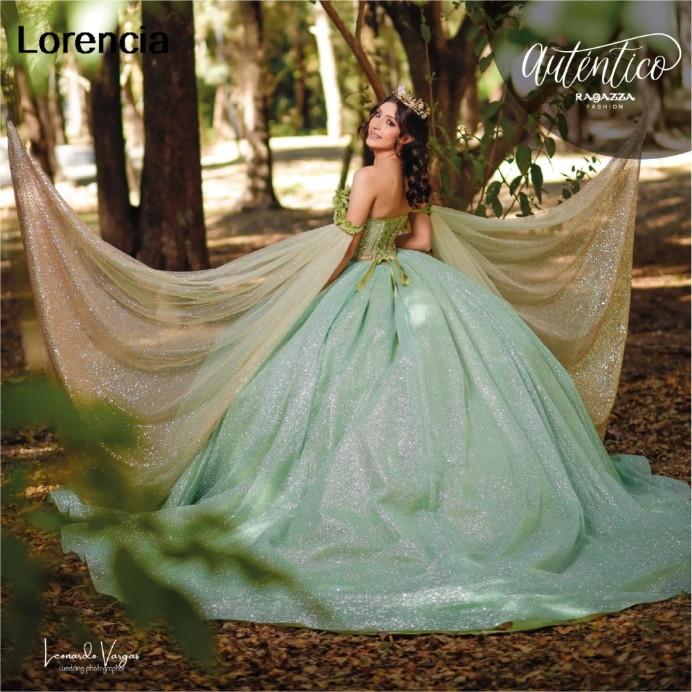 Personalizado brilhante sábio verde quinceanera vestido de baile ouro lantejoulas apliques miçangas capa doce 16 vestidos de 15 anos yqd999