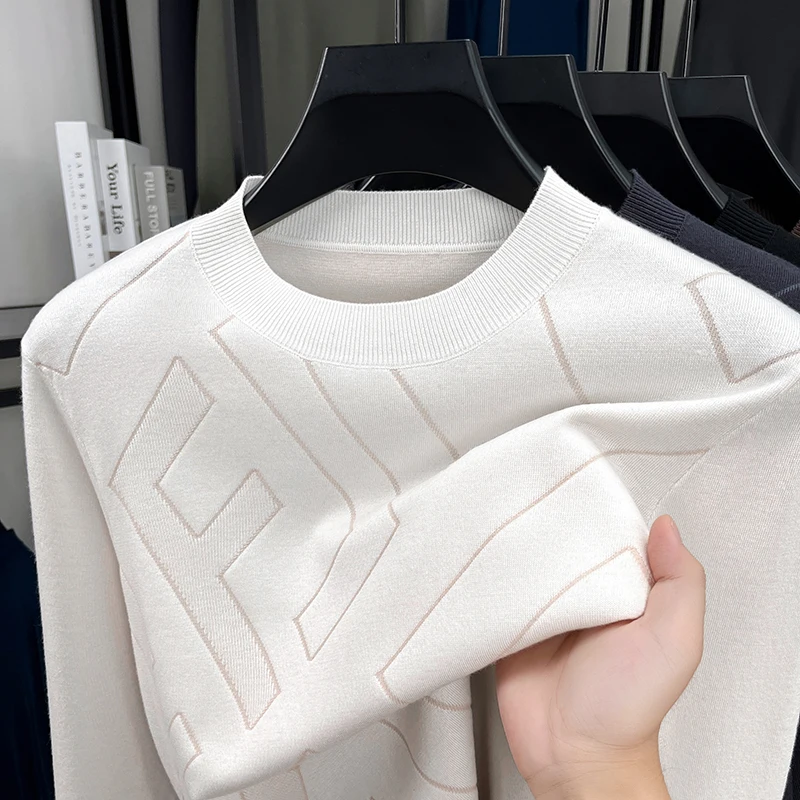 

2025 New Men's Long Sleeve Knitwear Autumn Winter New Casual Round Neck Letter Jacquard Base Swe
