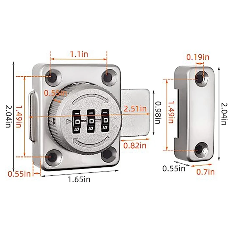 Mechanical Keyless Cabinet Lock, Swivel Drawer Lock Combination Lock, Combination Latch File Cabinet Lock