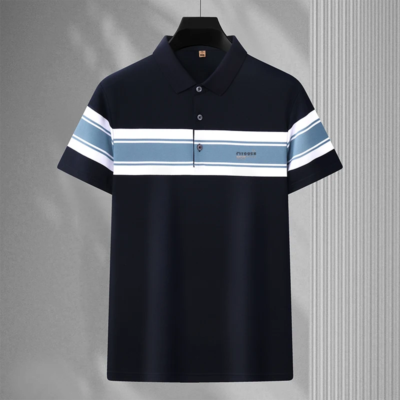 

Summer Polo Shirt Men's 2024 New Business Casual Lapel Striped Short Sleeve Fashion Simple Classic T-shirt