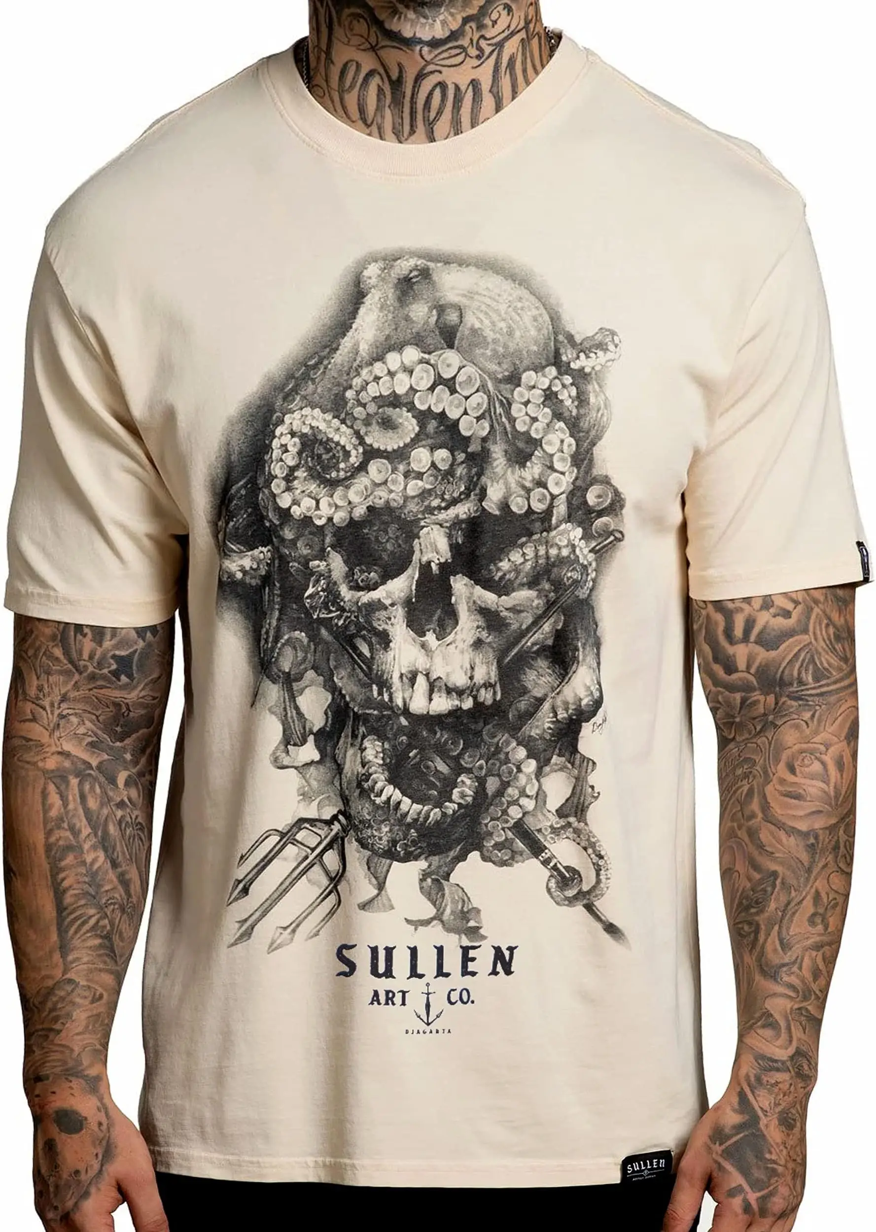 Sullen Neptune Short Sleeve Premium Vintage Tattoo Skull Graphic T-shirt for Men