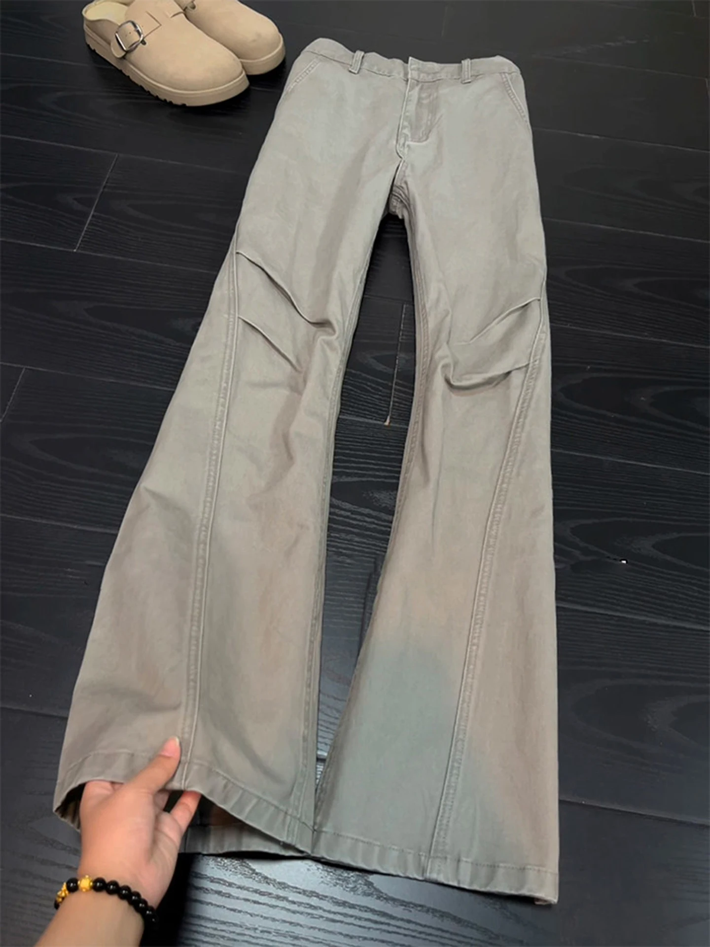 

Cleanfit Men's Pure Cotton Straight Leg Jeans Waed Micro Flared American Sle Pleated Pants Autumn Winter Casual Trousers