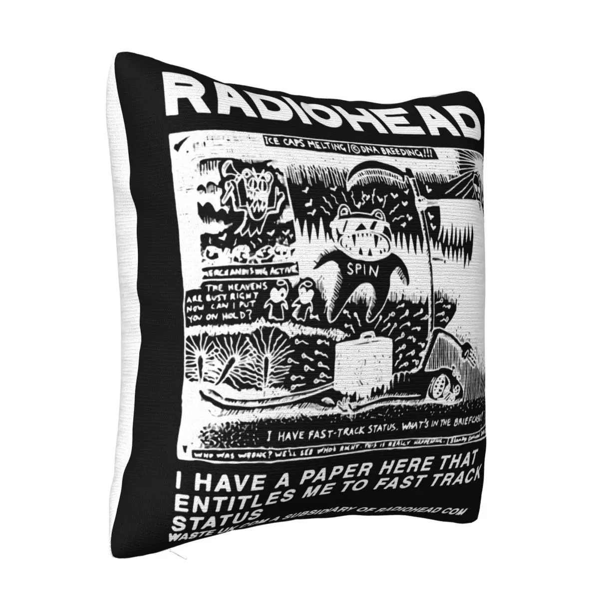 Vintage Radiohead Eu Ten Ho A Paper Here Black Men's Spring Vintage 3D Different Different Pillow Case