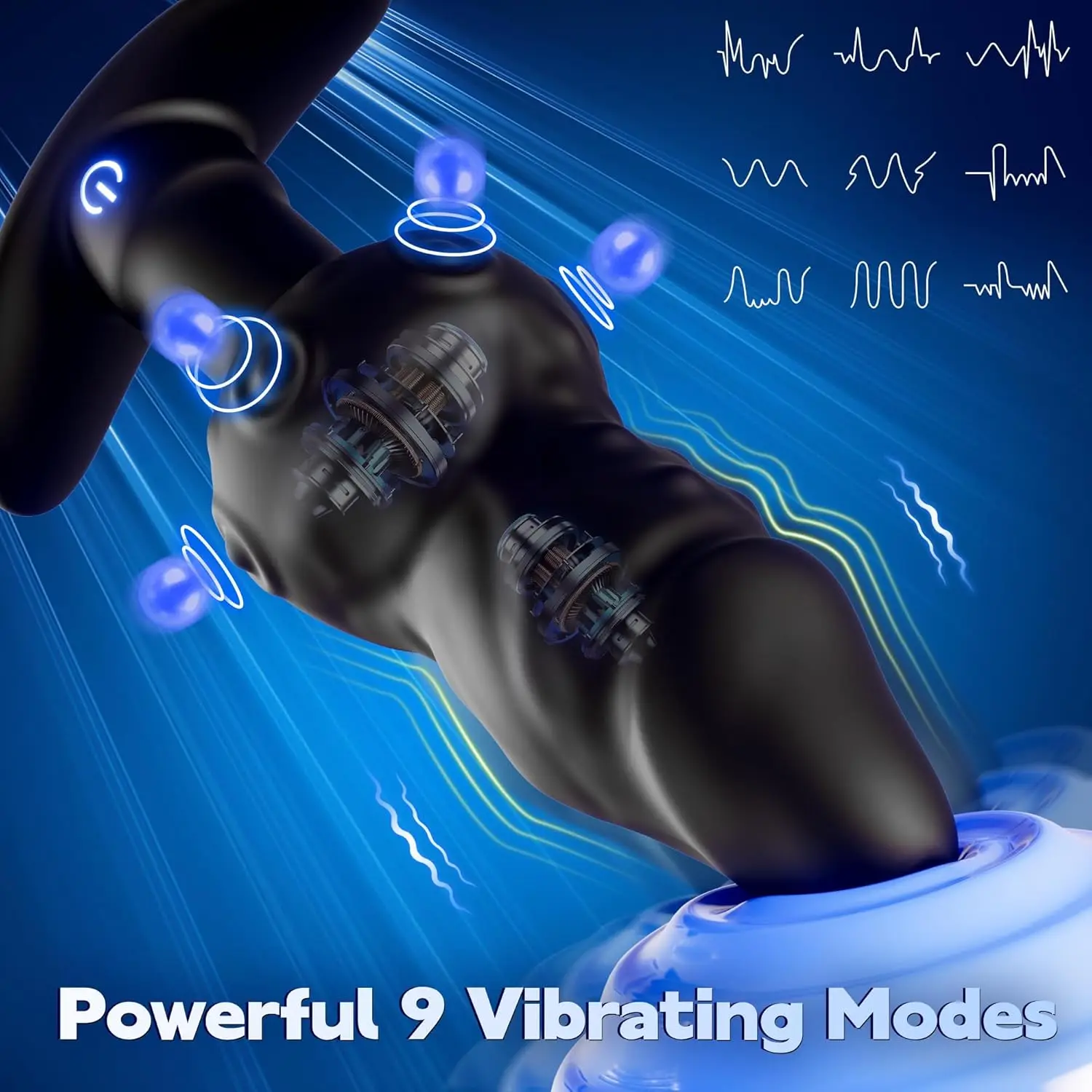 Wibrujący korek analny - 360 °   Zdalne sterowanie wibratorem do protezy, masażerem prostaty, zabawką erotyczną, z 9 trybami wibracji.