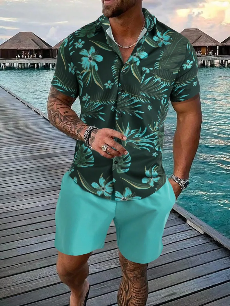 

Manfinity RSRT Men Tropical Print Shirt & Shorts, Vacation, Cozy Outfits, Holiday