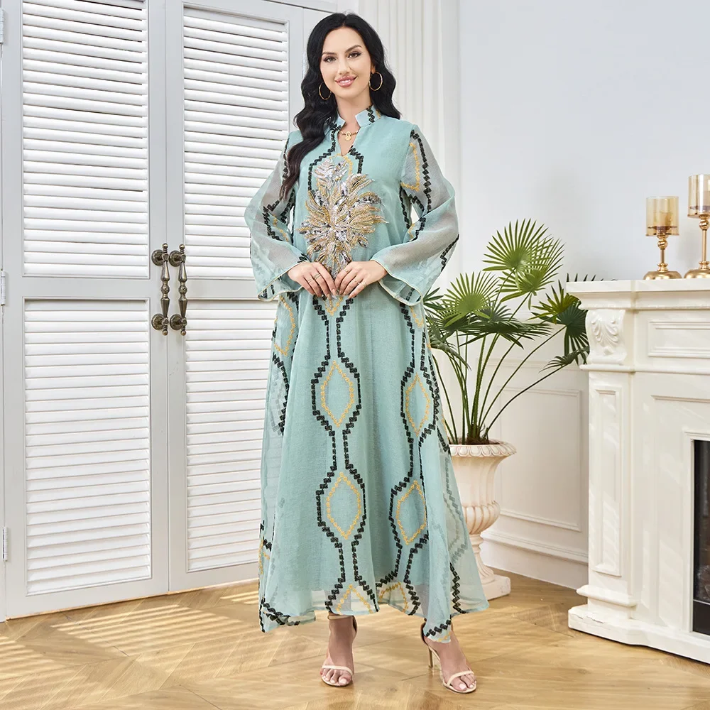 

Muslim Party Dresses for Women Abaya 2025 Jalabiya Sequins Kaftan Islam Vestidos Arab Long Robe Eid Ramadan Morocco Dubai Abayas