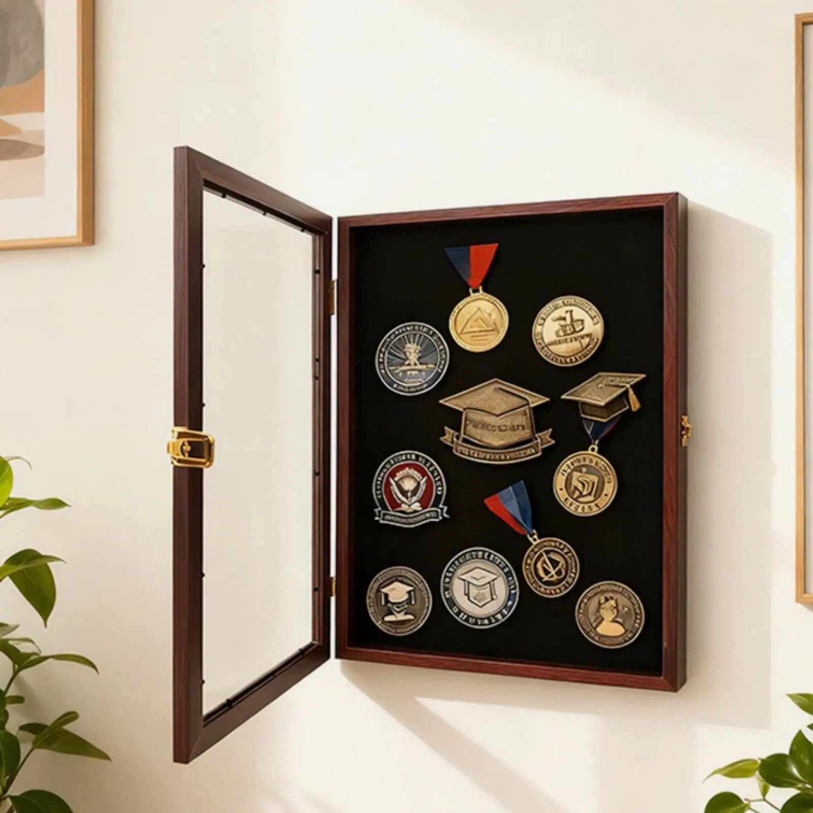 Marco de exhibición de insignias con frente transparente, caja de exhibición de medallas, caja de colección de insignias a prueba de polvo, estuche de colección montado en la pared