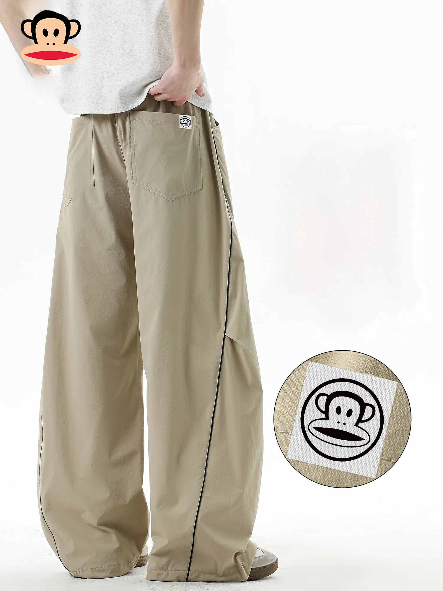 

Мужские повседневные брюки Paul Frank из ледяного шелка, тонкие, свободные, струящиеся, с широкими штанинами, весна-лето, комфортные повседневные брюки