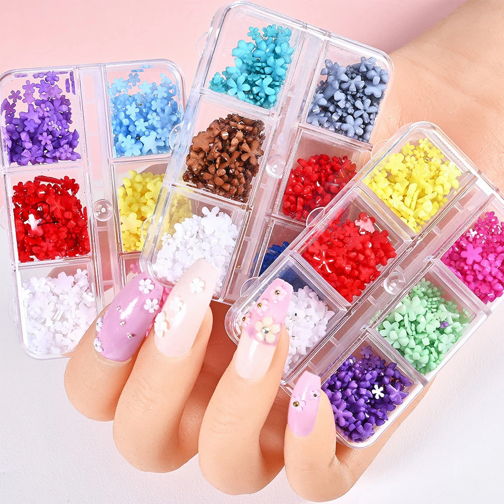 

1 Box Five-Petal Flower Nail Charms Acrylic Flower Beads Nail Accessories Resin Rhinestone Nail Beauty Nail Decoration