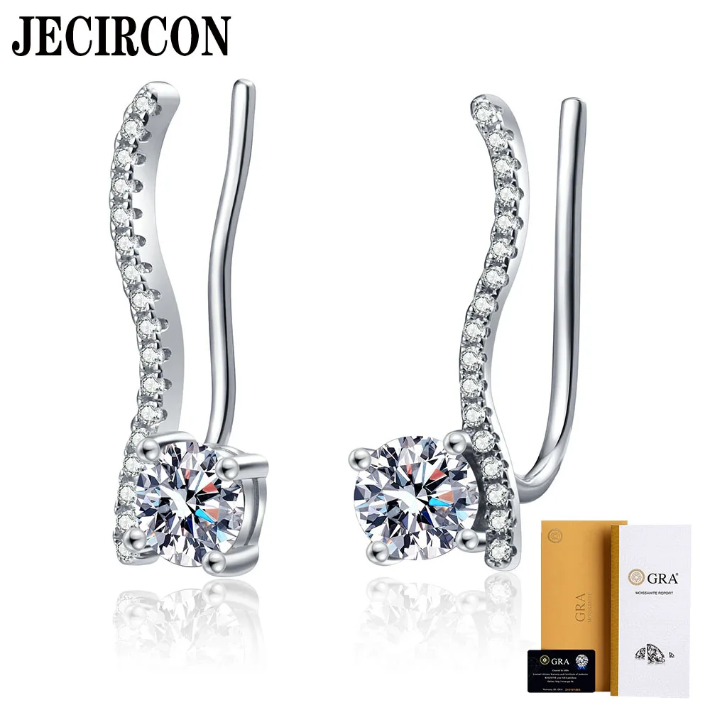 

JECIRCON S925 Sterling Silver Moissanite Stud Earrings for Women Linear Round Diamond Jewelry Simple and Stylish Holiday Gifts