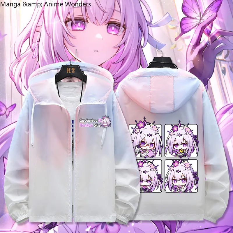 

New Summer Sunscreen Clothing Anime Honkai: Star Rail Castorice Zipper Hoodie Women Men Student Hooded Coat Sweatshirt Cosplay