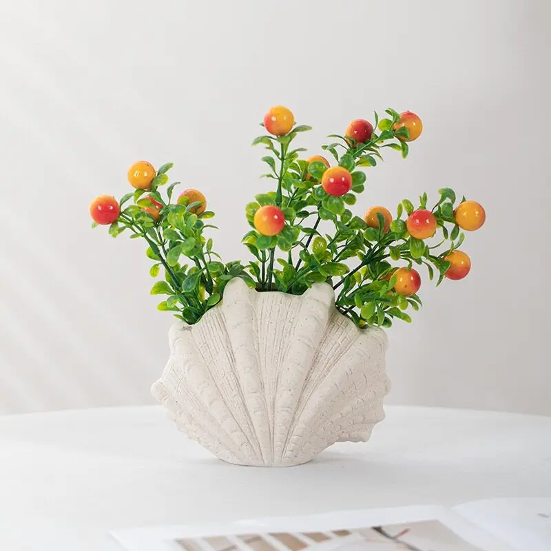Sea Shell Vase Frosted Plain-fired Ceramic Vase Shell Shaped Farmhouse Aesthetic Shelf and Decorative Centerpiece
