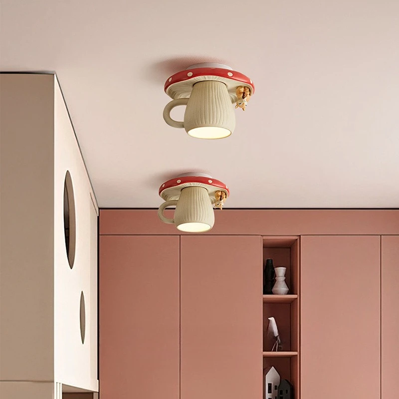 Creative Cup Shaped Ceramic Ceiling Light French Dopamine Style Soft Glow Lamp For Balcony Entry Hall Aisle Decor