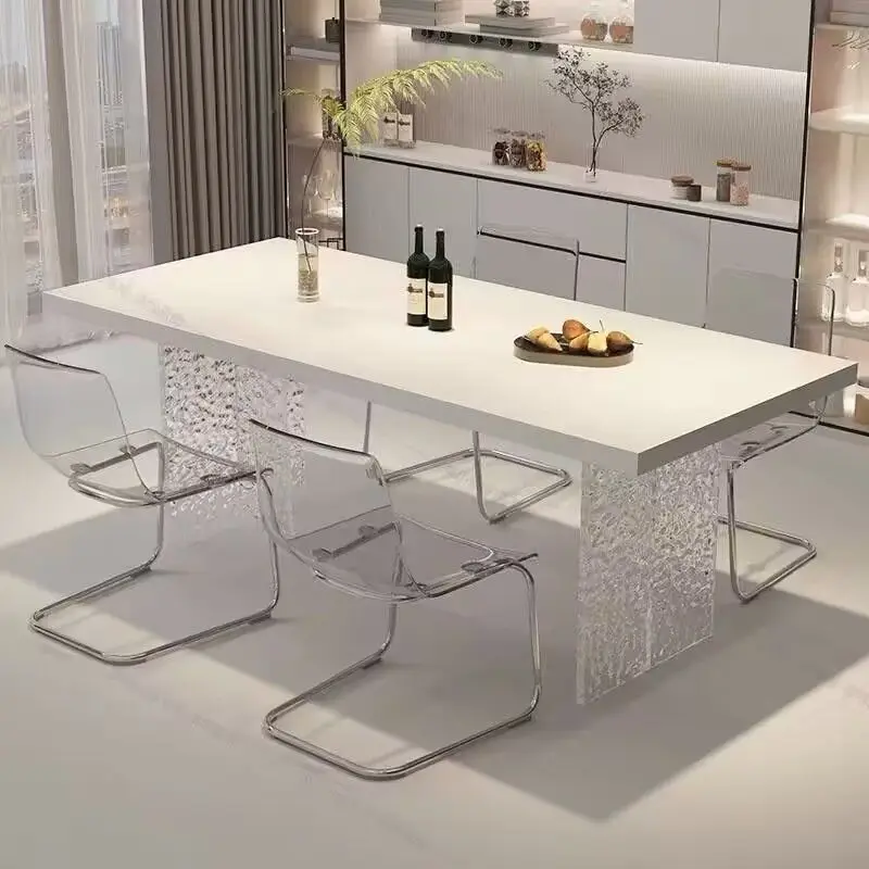 HYS modern simple living room small apartment rock slab dining table dining chair acrylic suspended water ripple rectangle