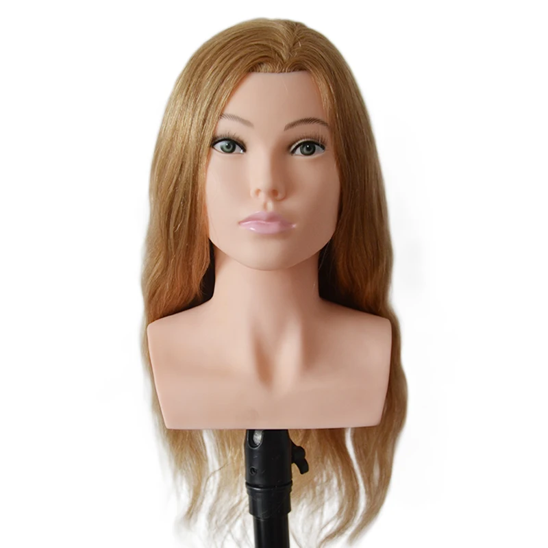 

Hight Grade 100% Human Hair Mannequin Head with Shoulders for Cosmetology Practice Curled Straighten Professional Training Head