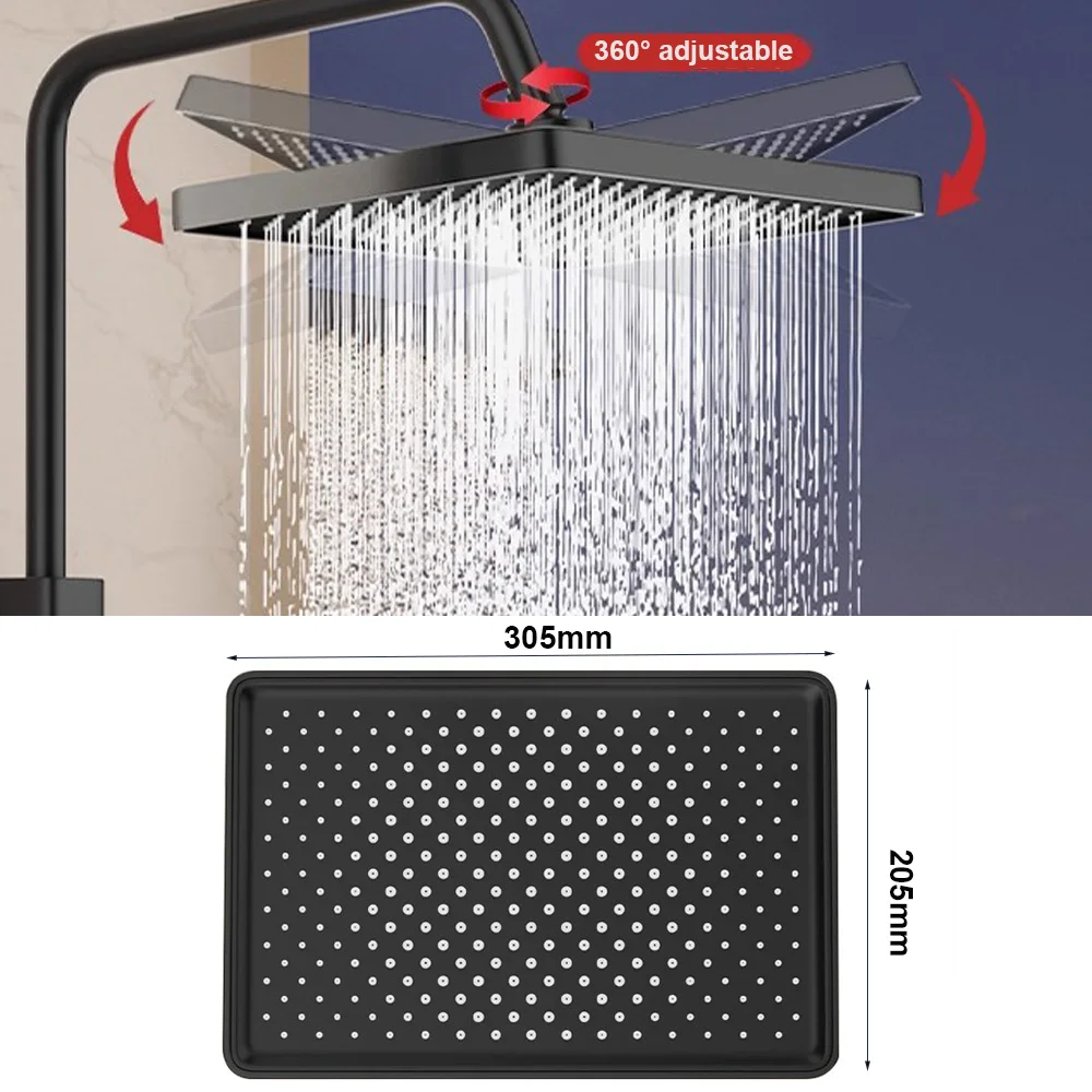 New 12 Inches Big Panel Large Flow Shower Head Supercharge High Pressure Top Spray Rainfall Showerhead Set Bathroom Accessories
