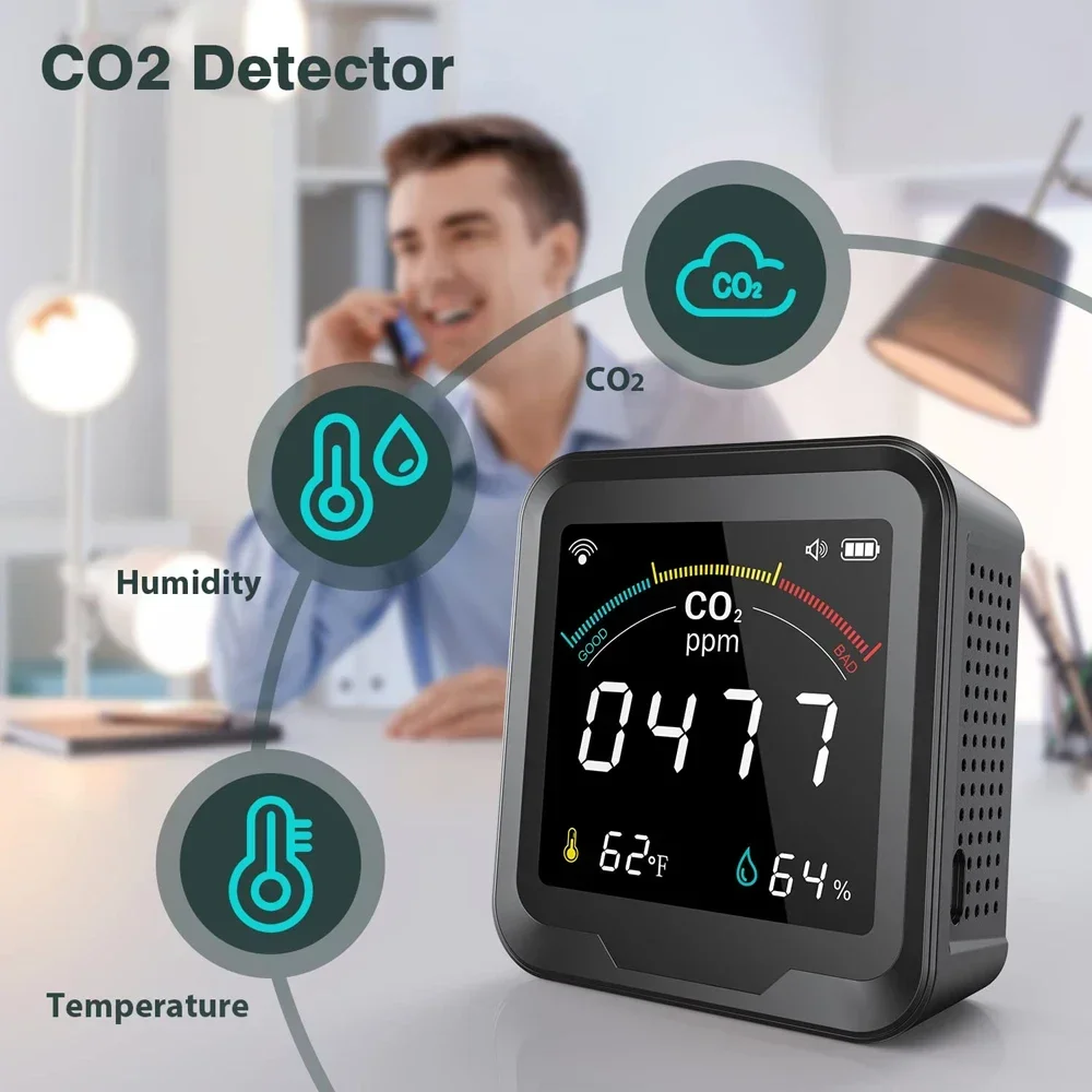 Tuya WiFi Air Quality Monitor 3 in 1 Sensor Co2 Meter Temperature and Humidity Detector with LED Display Alarm Clock Smart Life