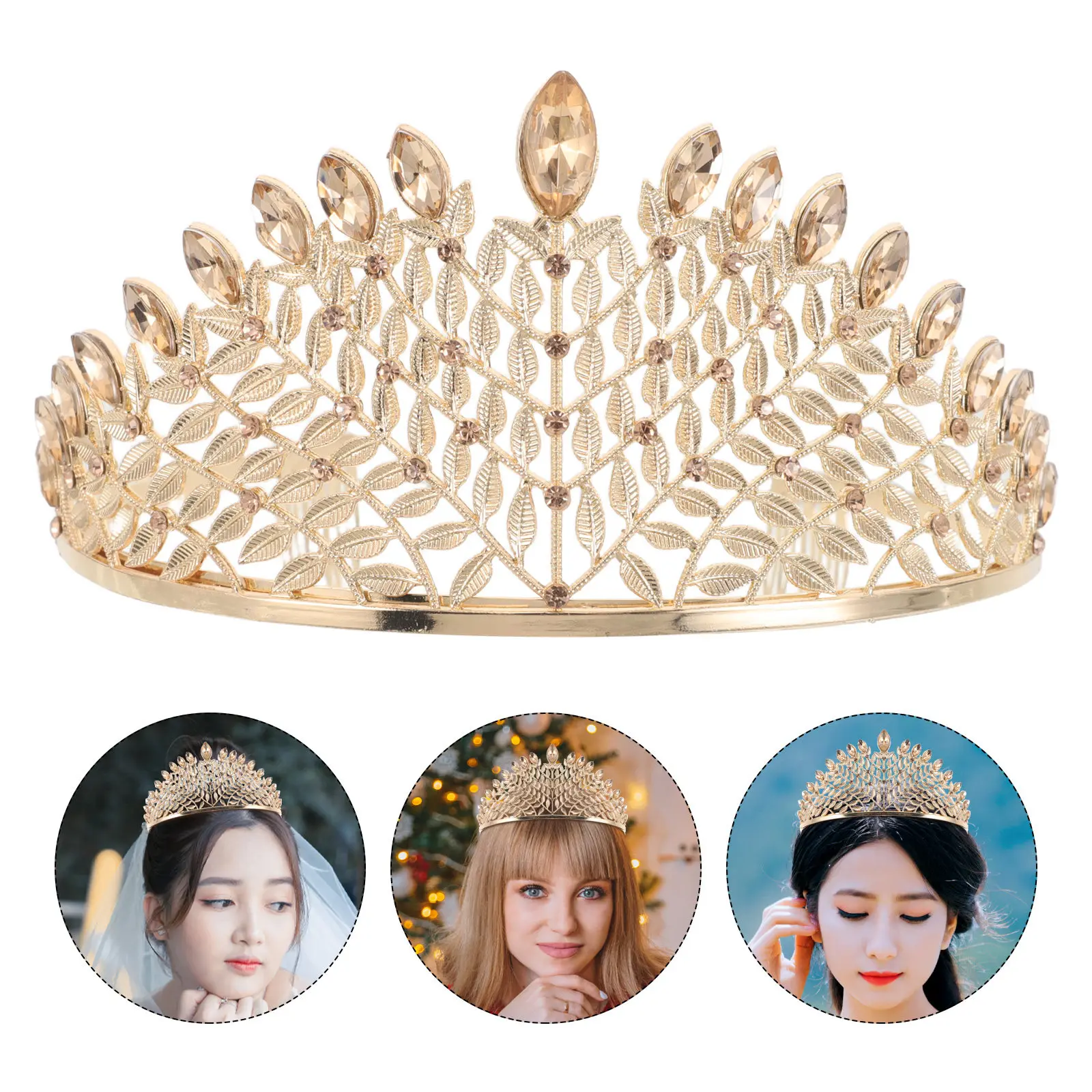 Tone Bridal Crown Headband with Dazzling Rhinestones Minimalist Elegant Wedding Headpiece for Bride Formal Ceremony