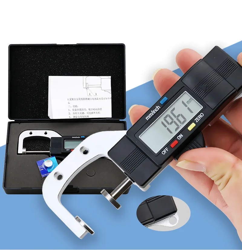 Digital Thickness Gauges Mini Portable Horizontal Electronic Thickness Meter Measurement Tool 0-25.4mm Caliper 0.01mm Resolution