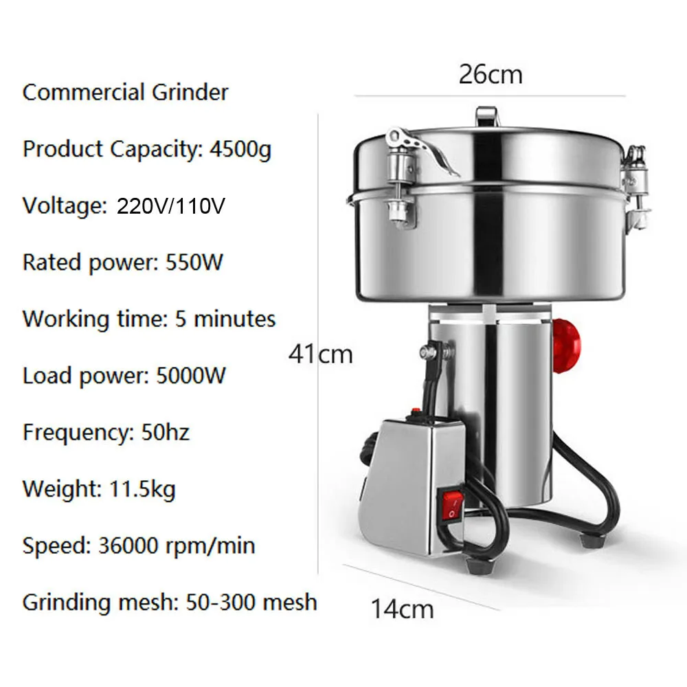 4500G comercial elétrico grão de café em pó moinho moedor máquina moagem
