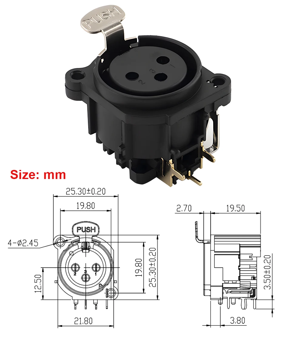 10 pcs XLR 3 Pin Male Plug + Female Socket Connector Square Shape PCB Panel Mount Chassis 3 Pole XLR Adapter view 3