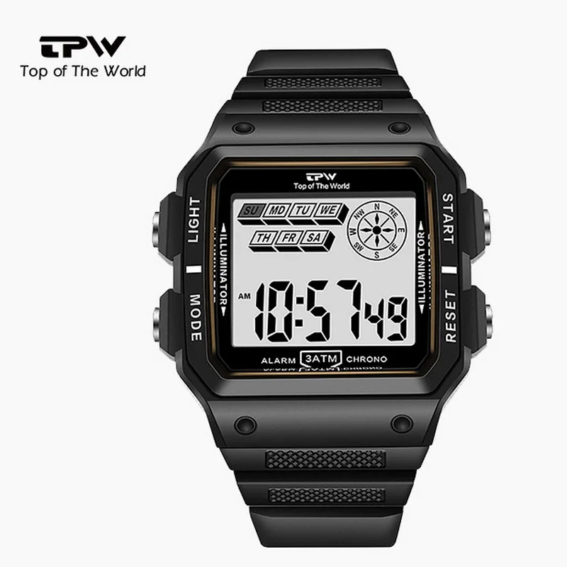 New Fashion Square Electronic Watch Couple Watches Men Student Multi‑Function Sports Wristwatch Waterproof Luminous Digital