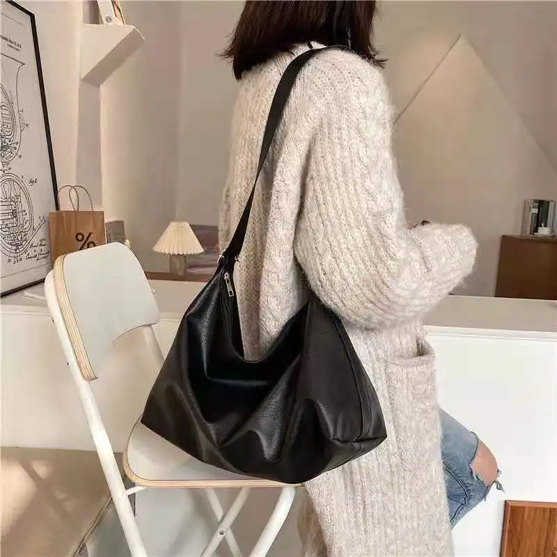 Retro Tote Shoulder Bags For Women Solid Color Underarm 2021 Autumn Winter New Designer European All-Match PU Cross-Body Bags