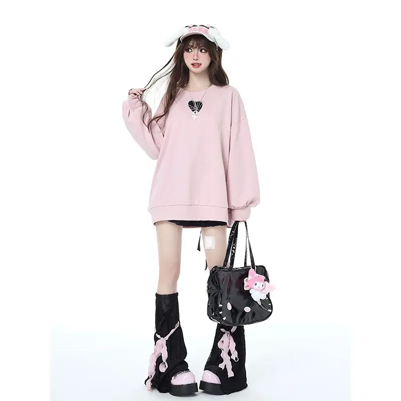 Japanese Harajuku Fashion Woman Oversized Tshirt 2024 Summer Sweet Y2k Bandage Casual Loose Mid Length T Shirts Ropa Mujer