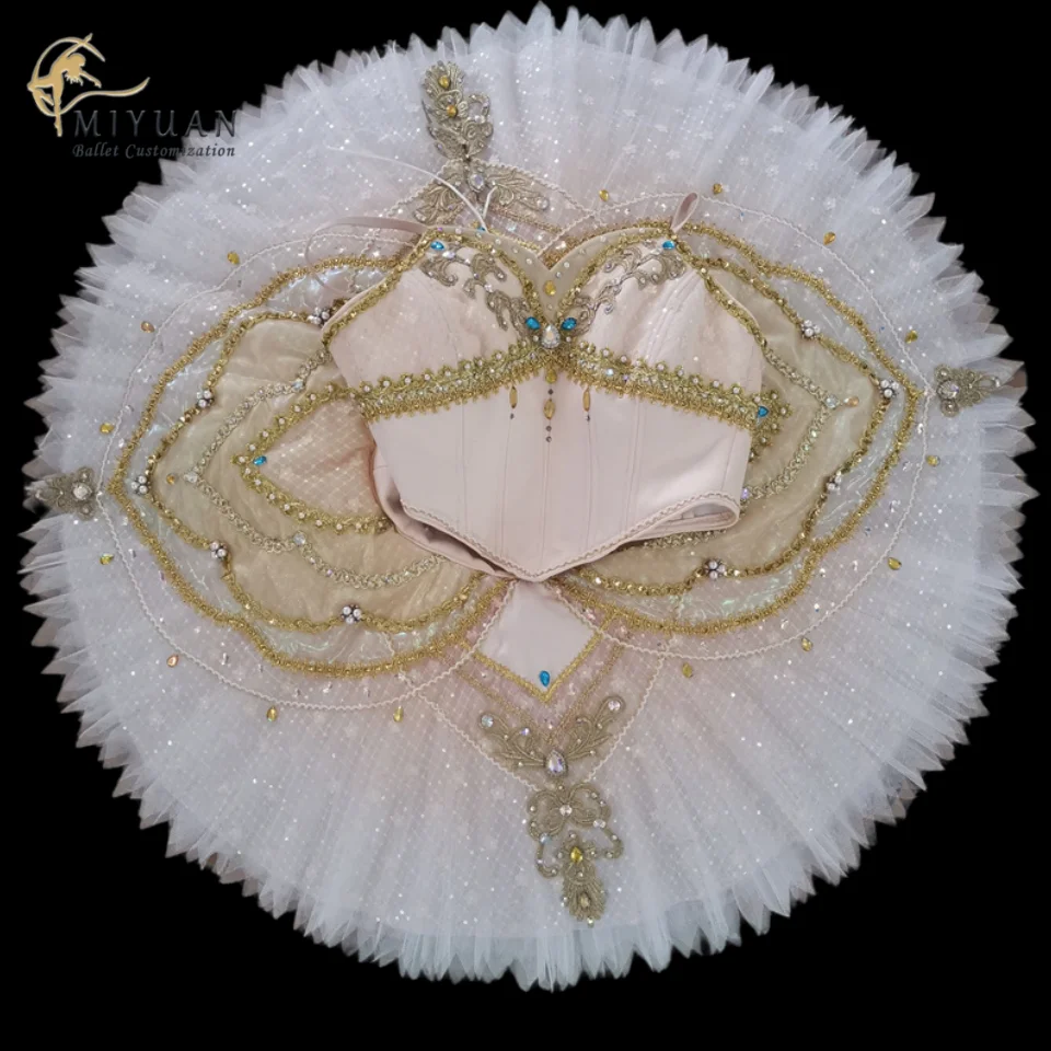 2023 High-end custom household children's ballet dress competition dress Adult professional version champagne gold costume set