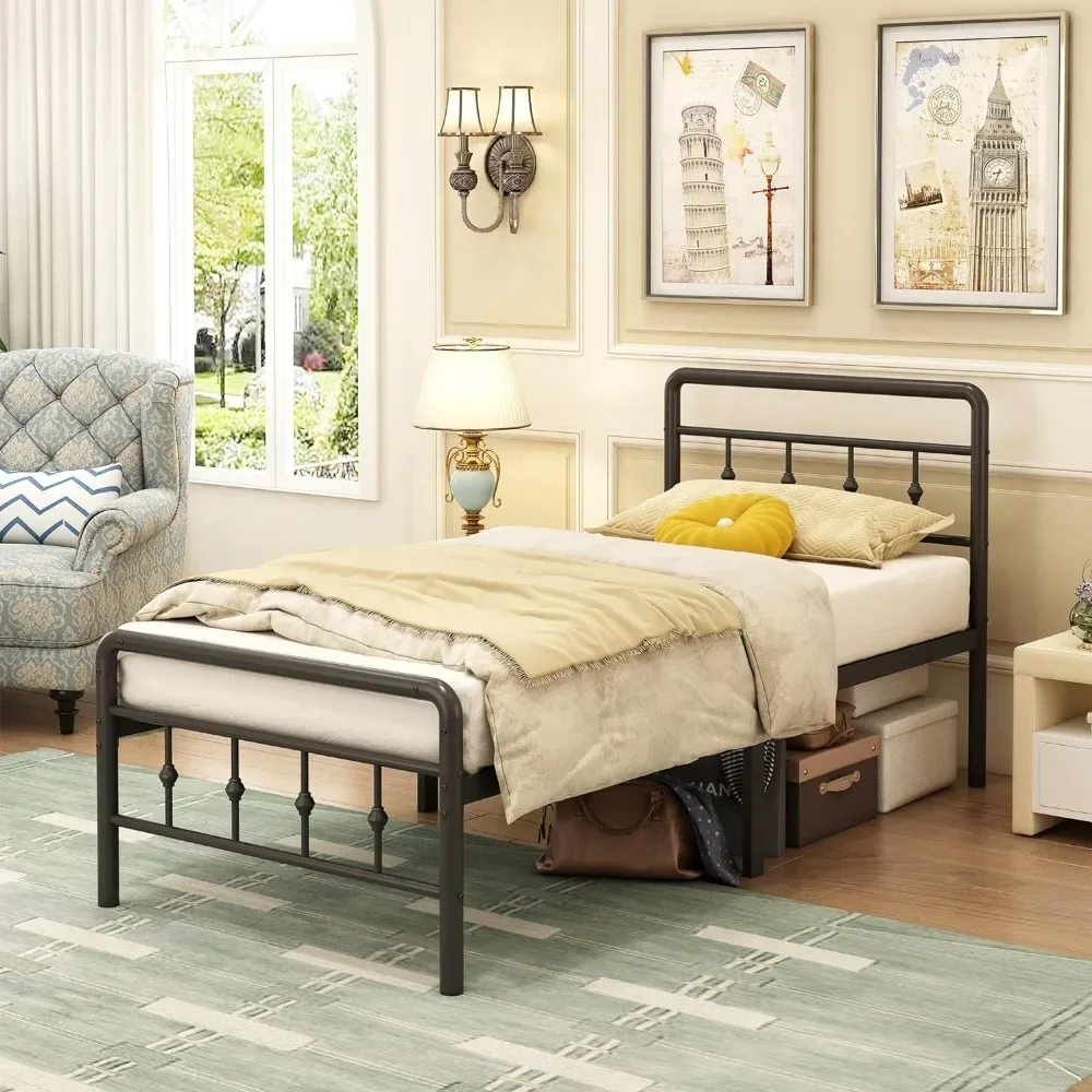 Twin Bed Frames with Headboard and Footboard, Heavy Duty Twin Platform Bed, Metal Slats Support Mattress Foundation