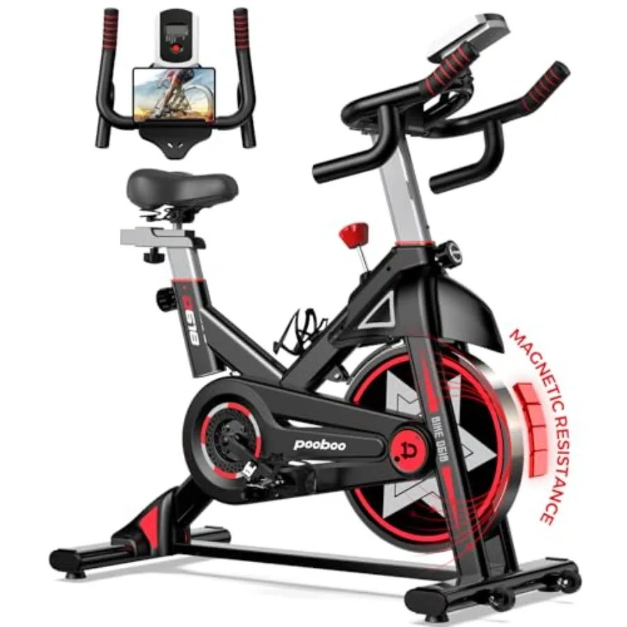 Exercise Bike Stationary Bike for Home Gym Indoor Cycling Bike with Comfortable Seat Cushion Tablet Mount Silent Belt Drive Ind