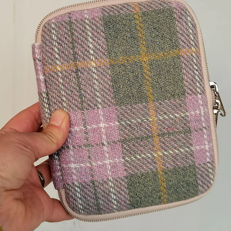 High quality Green Plaid Wool Pencil Case Pencil Case Storage large Capacity Stationery Zipper Bag  5 holes