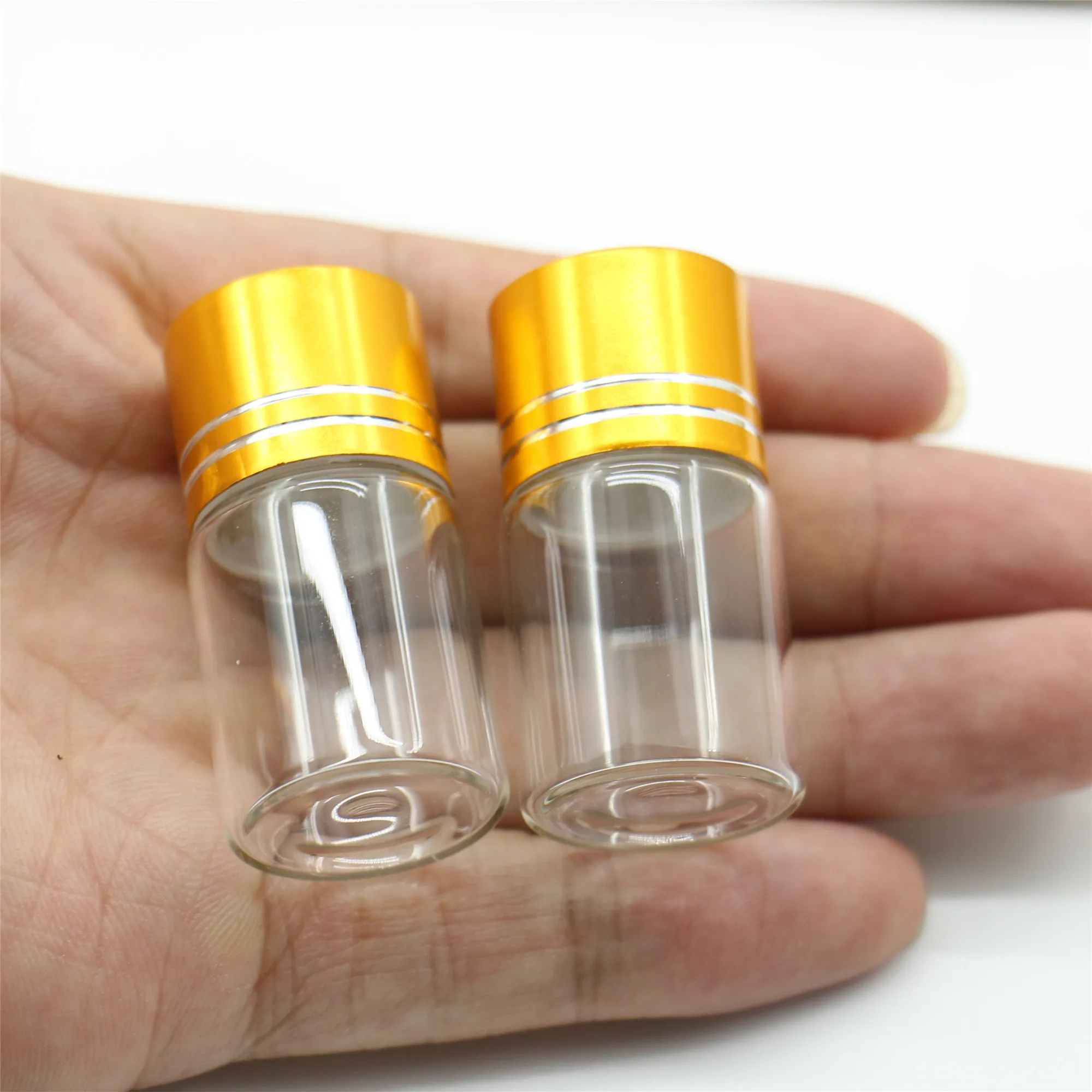 50 Pcs/lot 11*22*40mm 8ml Small Glass Bottle Glass Jars Golden Plastic Cap storage Test Tube Vial Mini Containers DIY Crafts