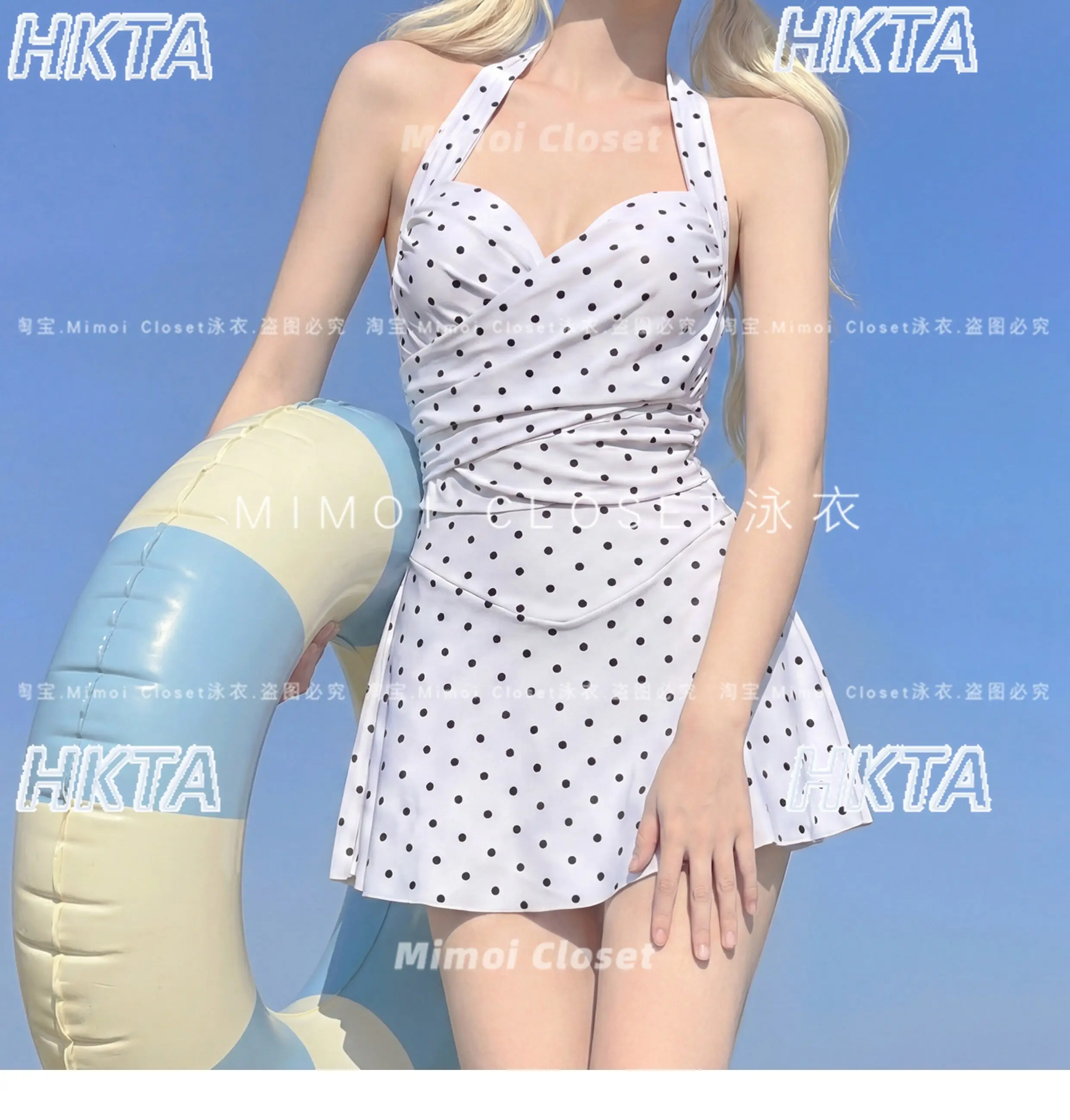 2026 Summer New Retro White Polka Dot French Girl One-piece Swimsuit Women Hot Spring Swimsuit Swimwear One Piece Monokini