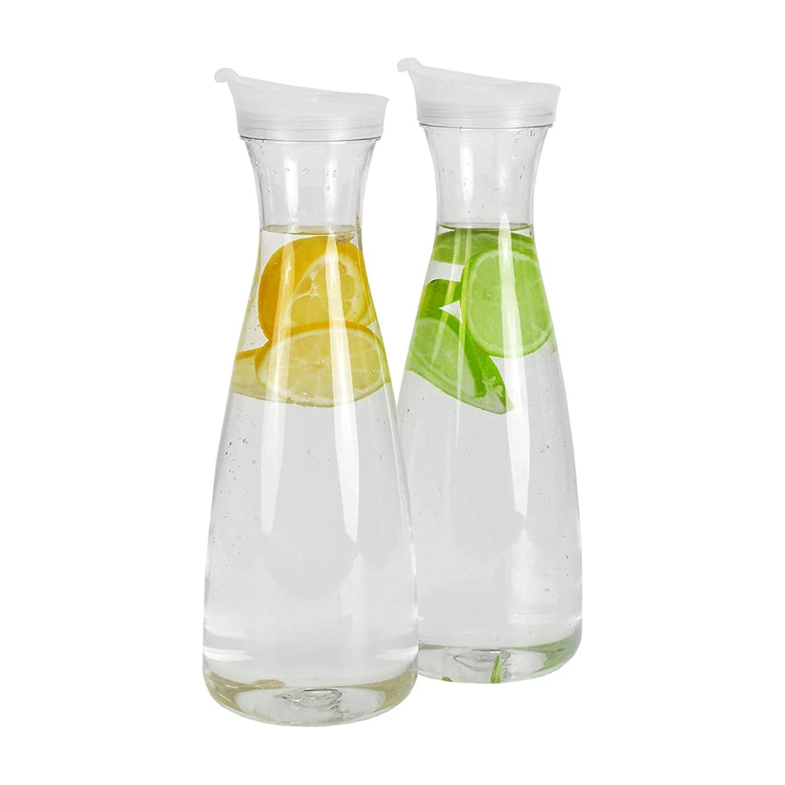 

2Pcs 0.6L Plastic Water Carafes with White Flip Tab Lids- Food Grade & Recyclable Shatterproof Pitchers - Juice Jar