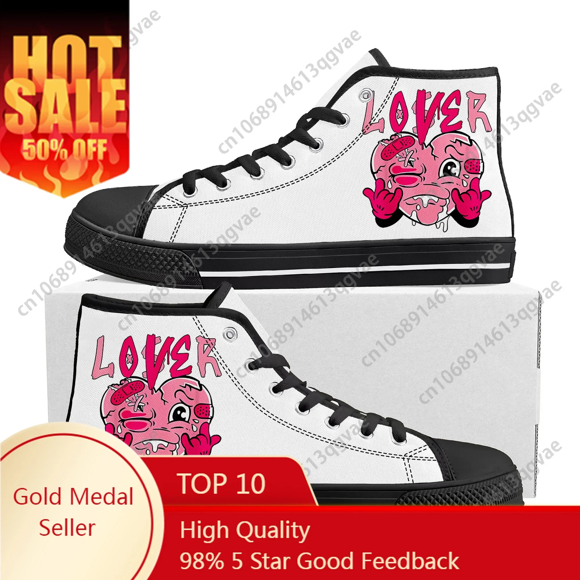 Pink Loser Lover Pink Drip Heart High Top High Quality Sneakers Mens Womens Teenager Canvas Sneaker Custom Made Couple Shoes
