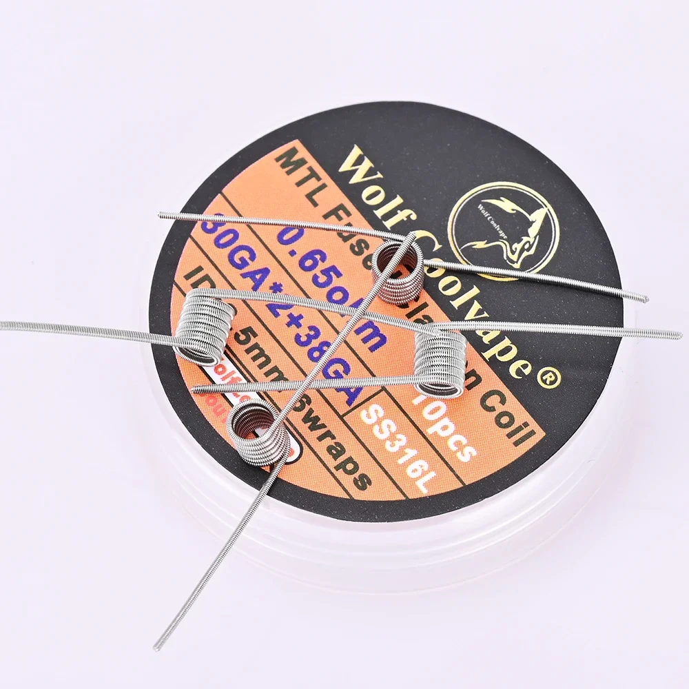 10szt/pudełko wolfcoolvape MTL Fused Clapton Coil 0.65ohm dla vape rda rta SS316L 30GA*2+38GA MTL Fused Clapton