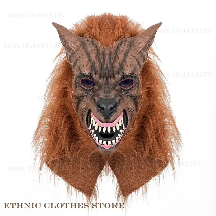 Halloween lobisomem máscara cosplay traje adereços lobisomem látex borracha lobo cabeça máscara de cabelo headwear festa de máscaras decoração assustadora