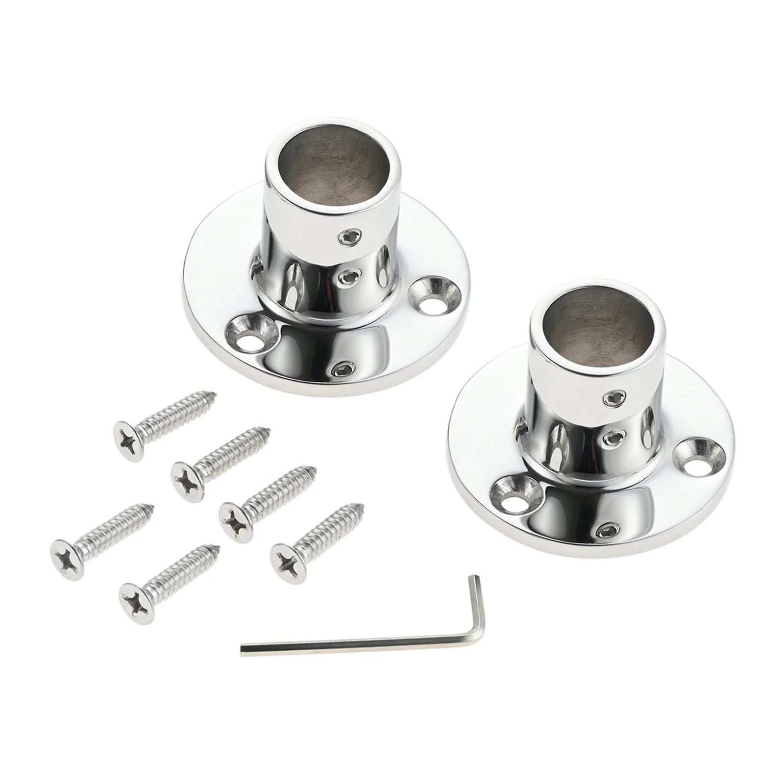 2pcs Marine Boat Hand Rail Fitting 90 Degree Round Base Stainless Steel for 22/25mm Tube Pipe with Screws Wrench Boats Hardware