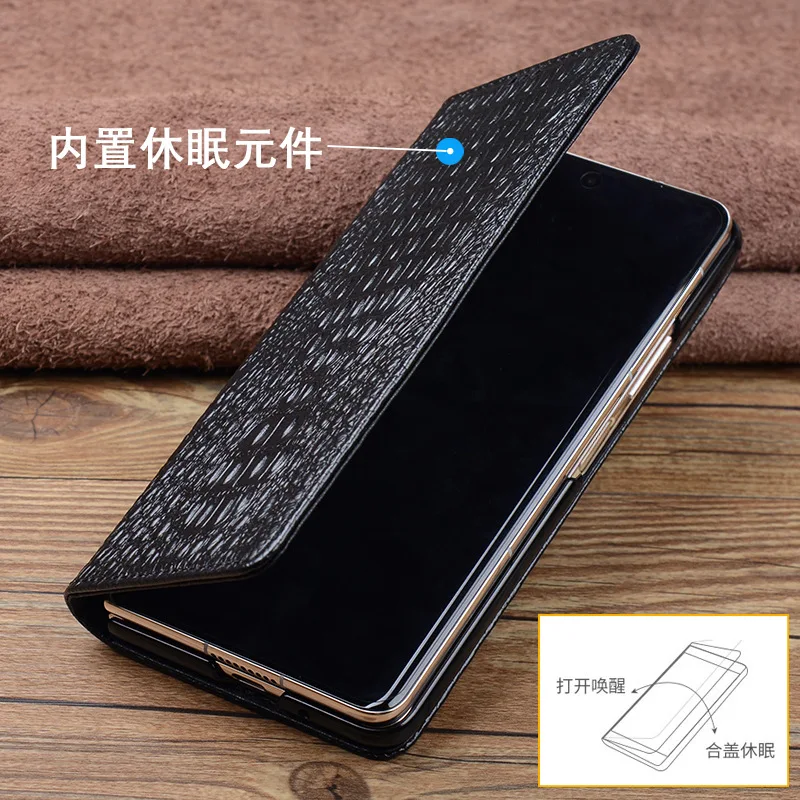 luxury Genuine Leather Magnet Clasp Phone Cases For Huawei Mate X5 Kickstand Holster Cover Case Luxury Genuine Leat