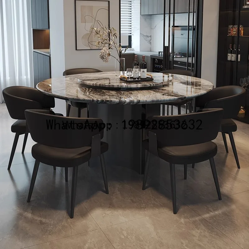 Z3   Marble Dining Table and Chair Set Modern Simple Small Apartment with Rotating Round Table