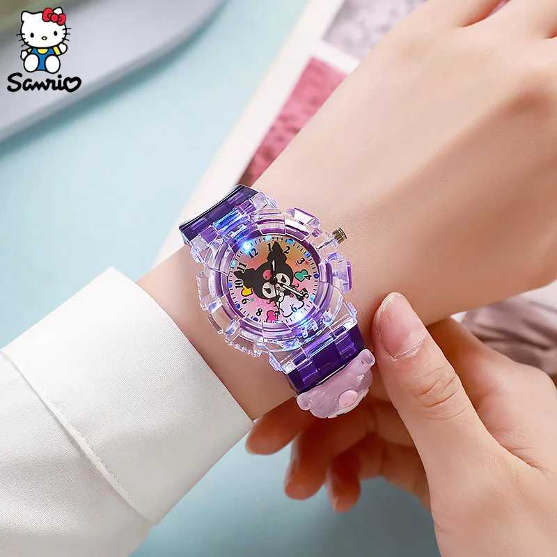 Sanrio Hello Kitty Watches Kawaii Kuromi My Melody Cinnamoroll Student Children LED Luminous Bracelet Watch Kids Birthday Gifts