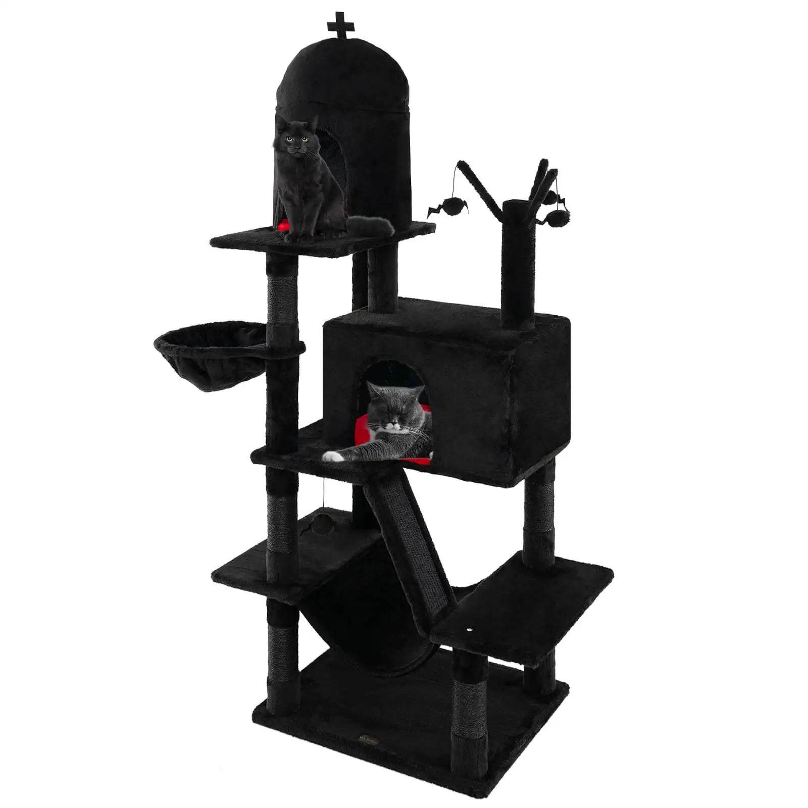 Gothic Cat Tree for Indoor Cats Black Large Cat Tower w/ 2 Cat Condos