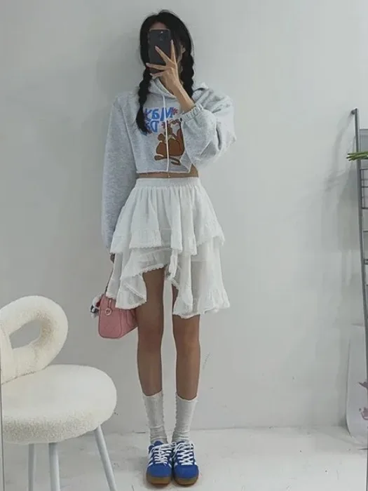 

Spring New Design Irregular Lace Splicing Embroidery f Skirt Women's ort Cake Skirt Sli Unique Sle Faionable